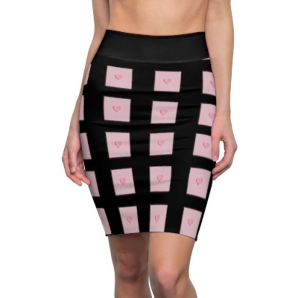 Heart Black Pencil Skirt lots of sizes - Picture 1 of 2